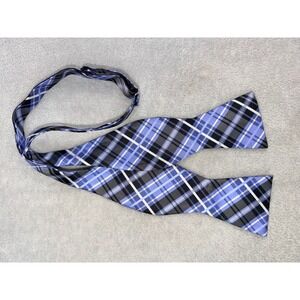 Mens Blue Black White Plaid Self-Tie Bow Tie Adjustable Formal Neckwear